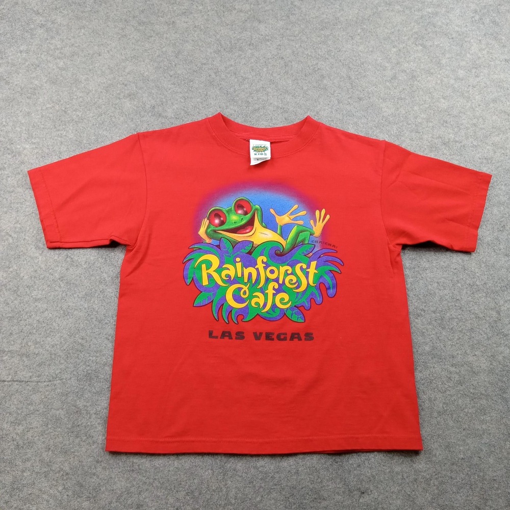 Rainforest Cafe Shirt Youth 6-7 Red Las Vegas Frog Graphic Souvenir Tee Kids Vtg
